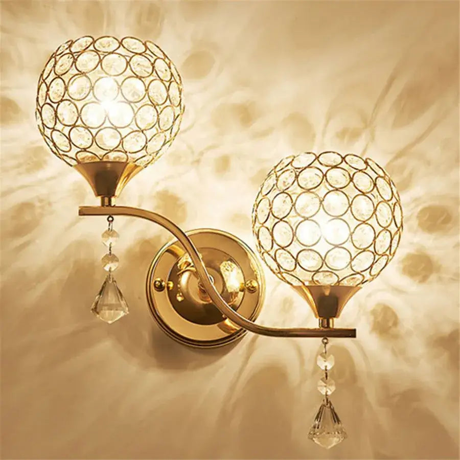 Retro gold & chrome crystal wall sconce living room light
