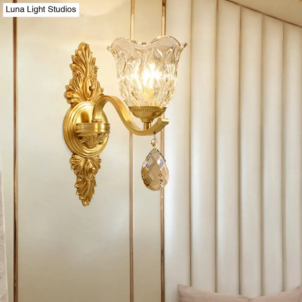 Retro gold crystal wall lamp living room sconce