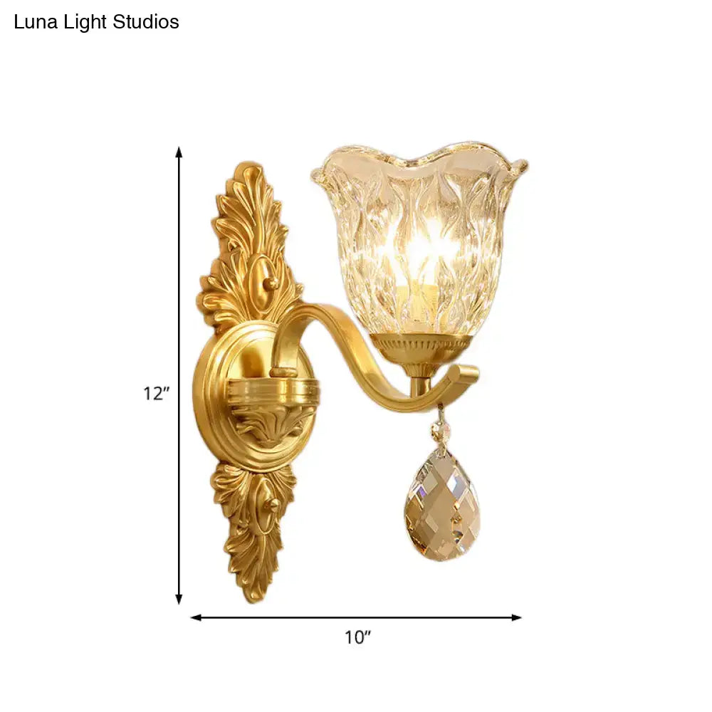 Retro gold crystal wall lamp living room sconce