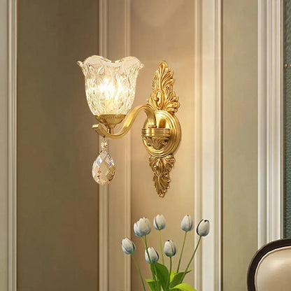 Retro gold crystal wall lamp living room sconce