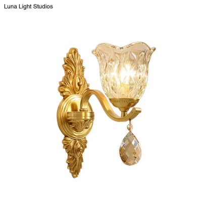 Retro gold crystal wall lamp living room sconce