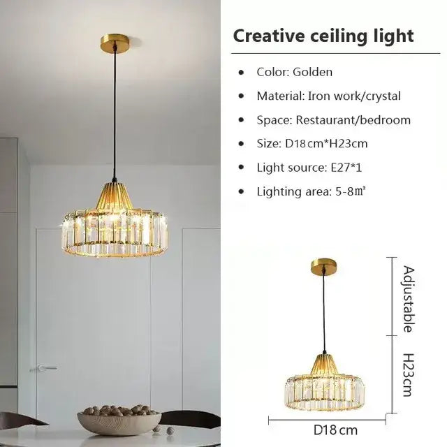 Retro gold decorbites crystal led pendant light for dining room