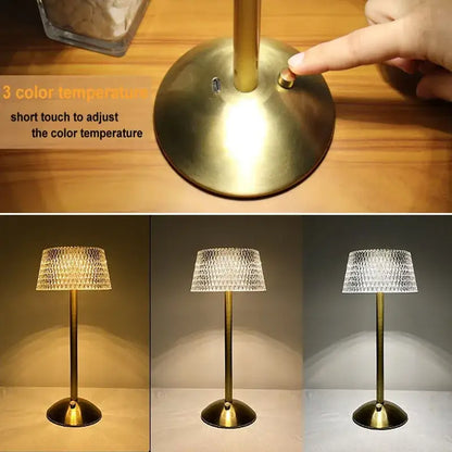 Retro gold diamond crystal table lamp for bedroom night light