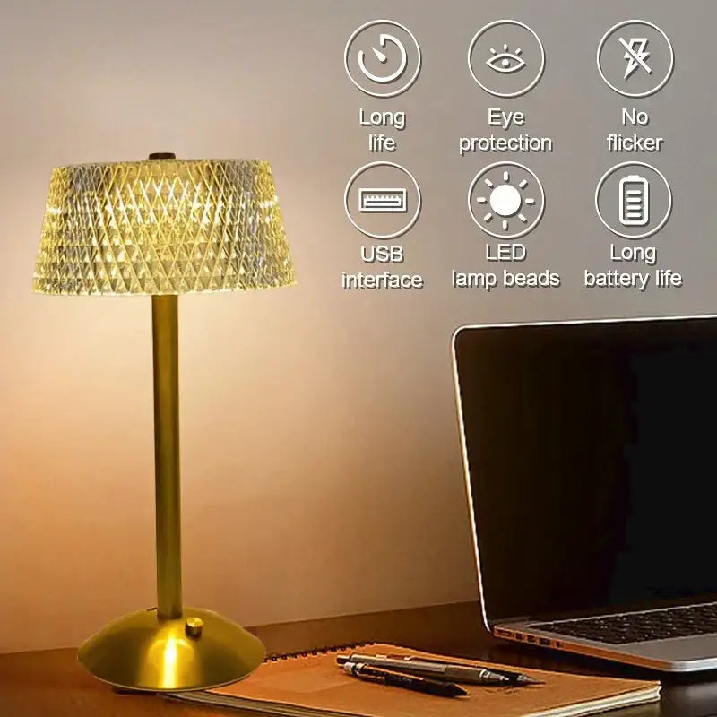Retro gold diamond crystal table lamp for bedroom night light