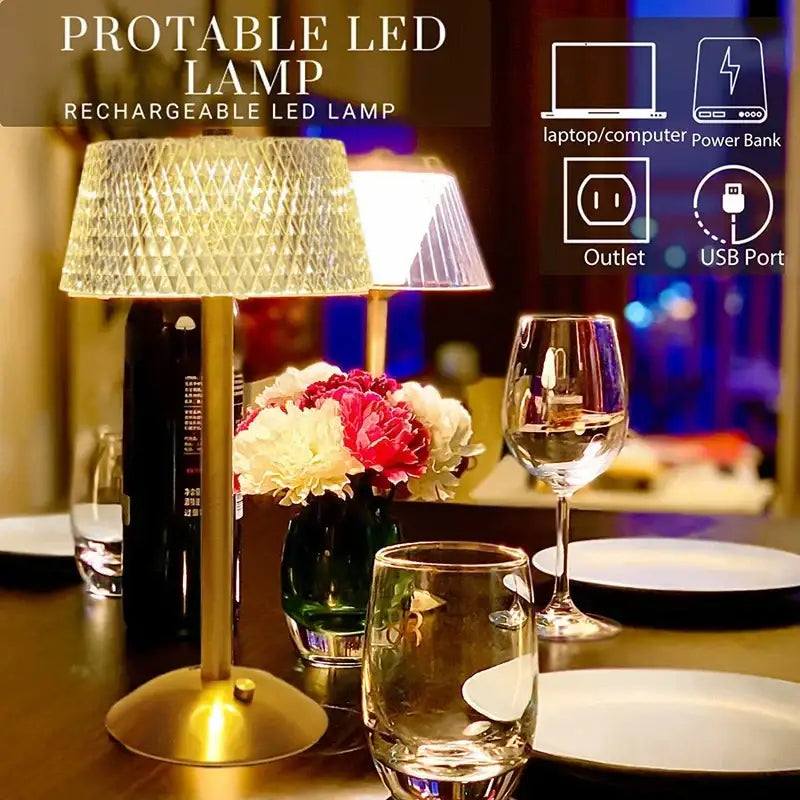 Retro gold diamond crystal table lamp for bedroom night light