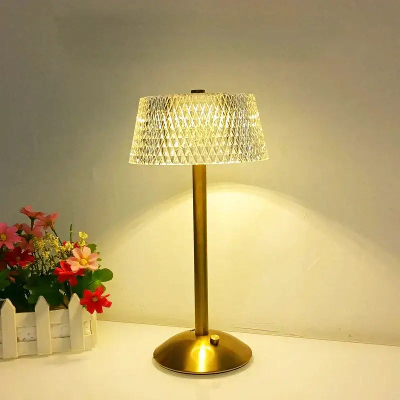 Retro gold diamond crystal table lamp for bedroom night light