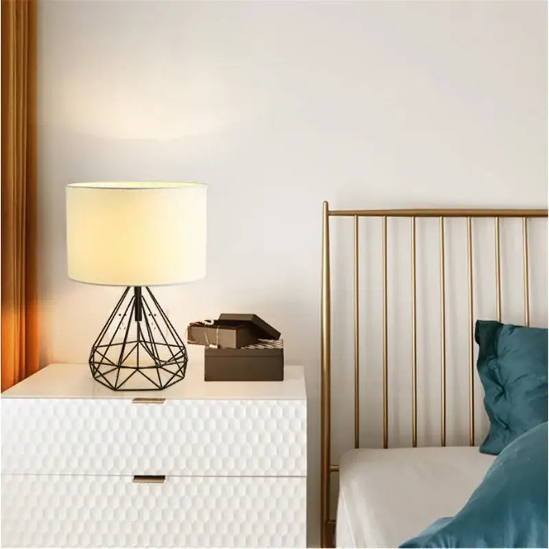 Retro gold geometric table lamp gold & cream for study room