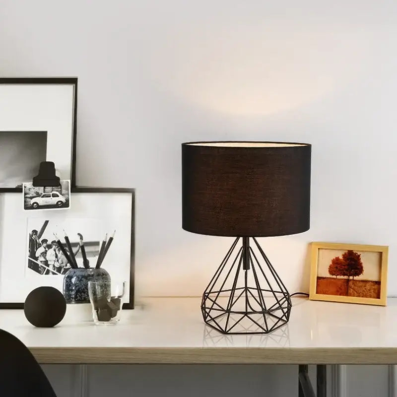 Retro gold geometric table lamp gold & cream for study room