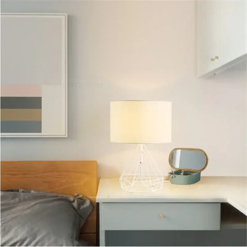 Retro gold geometric table lamp gold & cream for study room