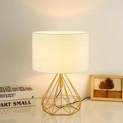 Retro gold geometric table lamp gold & cream for study room