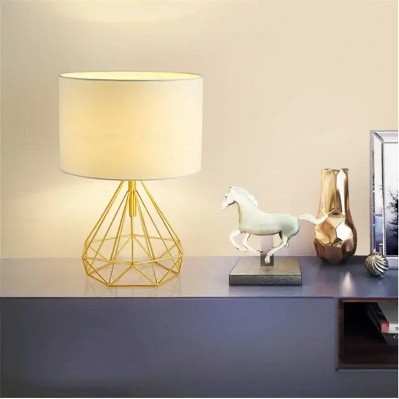 Retro gold geometric table lamp gold & cream for study room