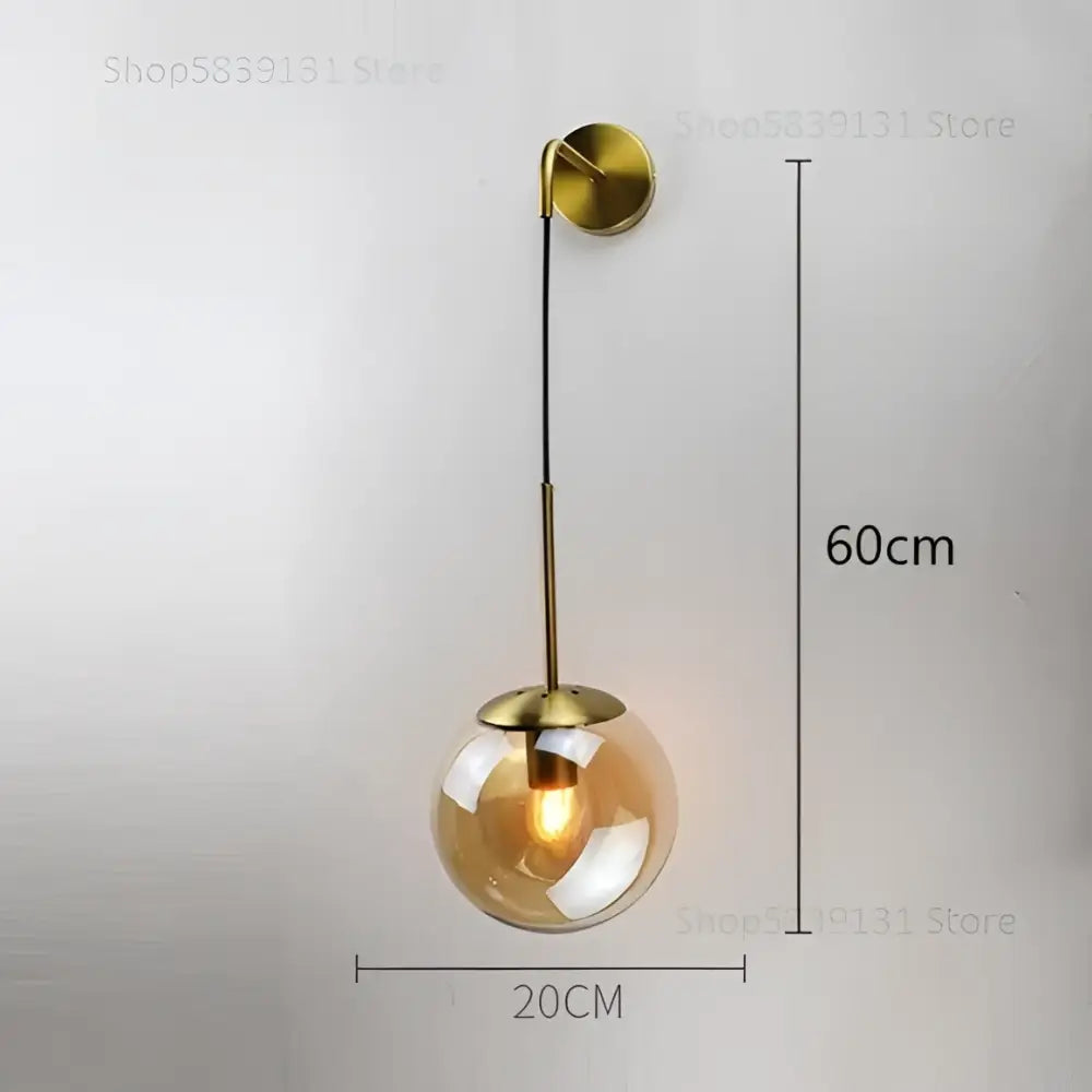 Retro gold glass ball wall lamp bedroom smoked sconce