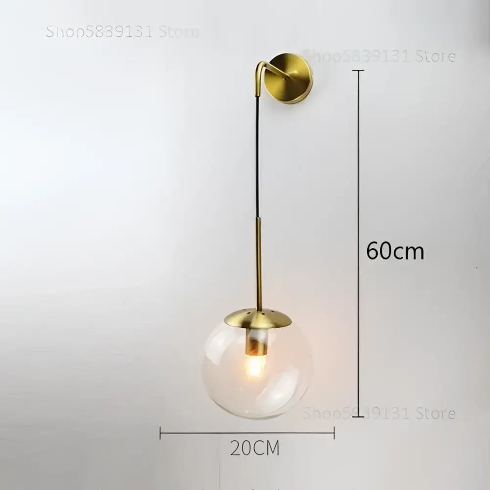 Retro gold glass ball wall lamp bedroom smoked sconce