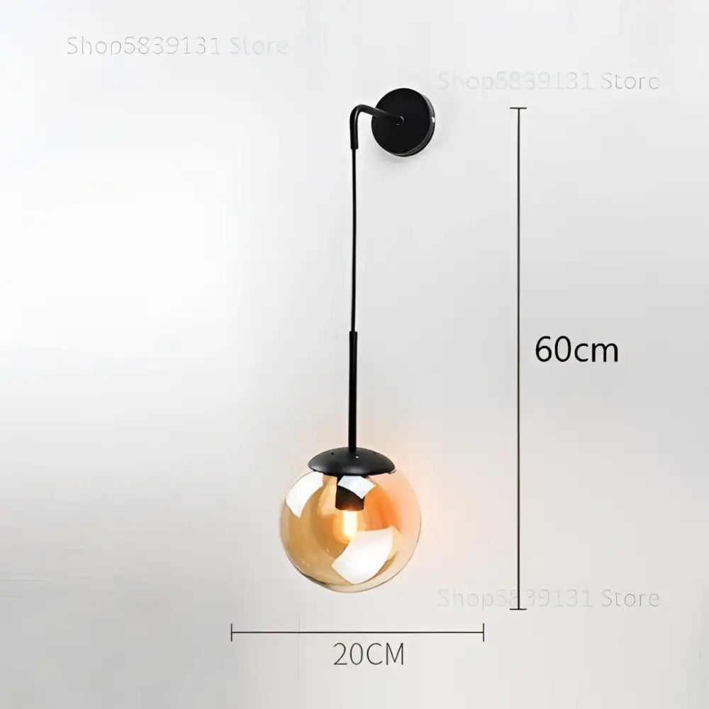 Retro gold glass ball wall lamp bedroom smoked sconce