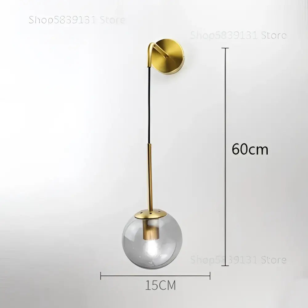 Retro gold glass ball wall lamp bedroom smoked sconce