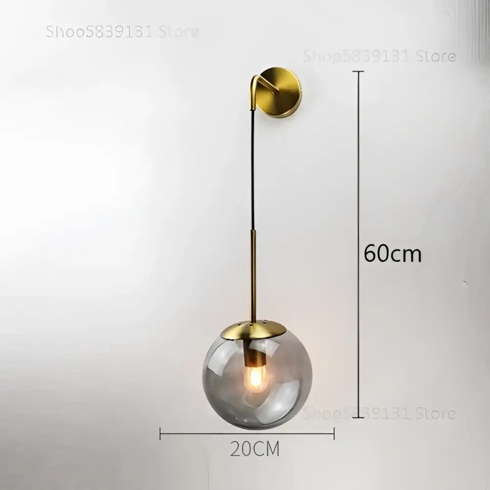 Retro gold glass ball wall lamp bedroom smoked sconce
