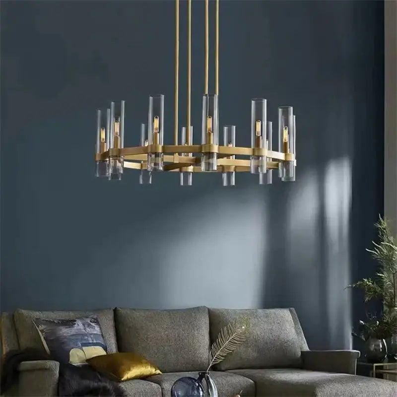 Retro gold glass chandelier pendant lamp for dining room