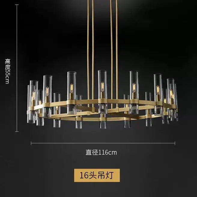 Retro gold glass chandelier pendant lamp for dining room