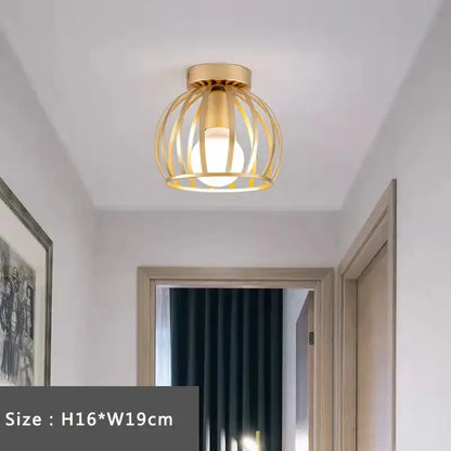 Retro gold iron cage ceiling lamp for bedroom warm glow lighting