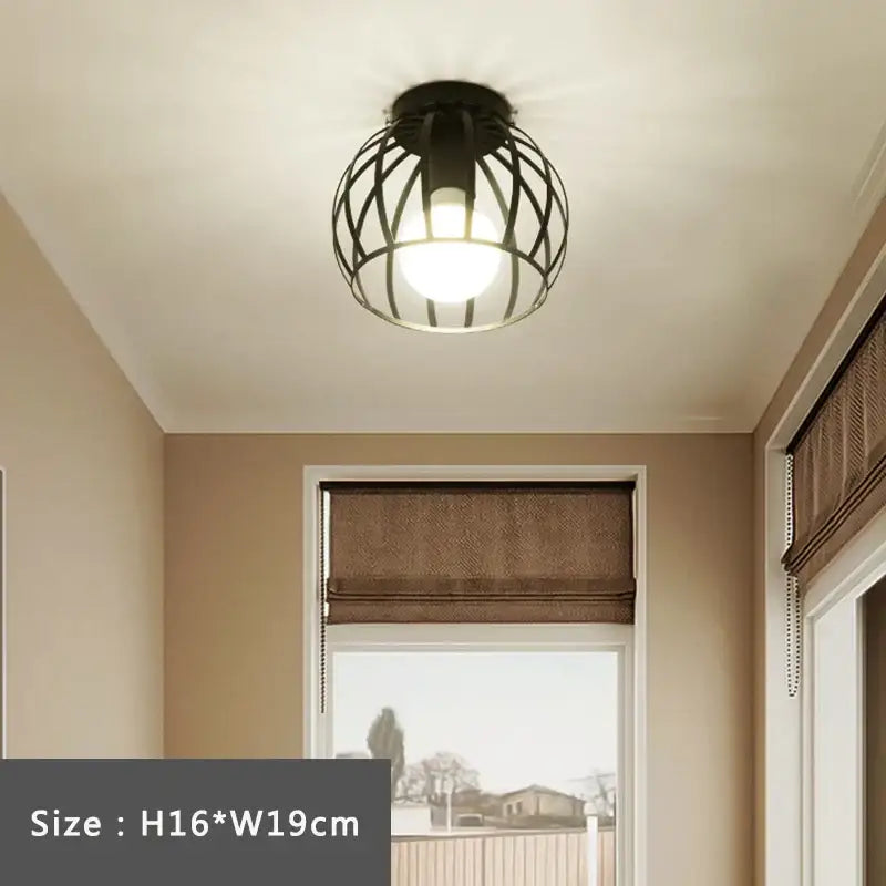 Retro gold iron cage ceiling lamp for bedroom warm glow lighting
