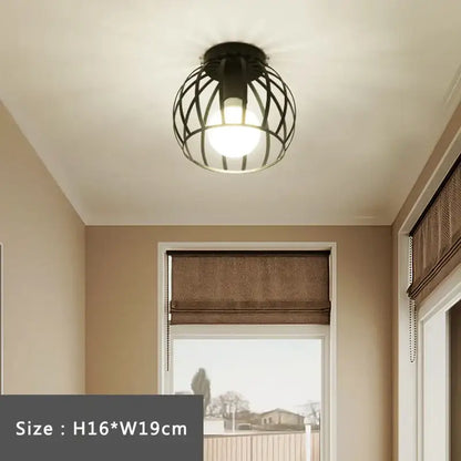 Retro gold iron cage ceiling lamp for bedroom warm glow lighting