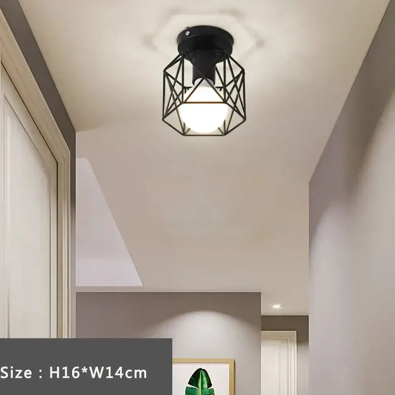 Retro gold iron cage ceiling lamp for bedroom warm glow lighting