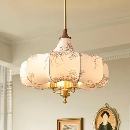 Retro gold lustre cream floral pendant lights for bedroom decor