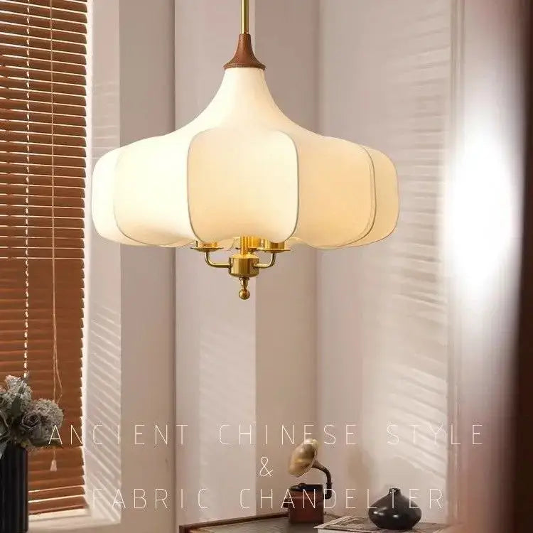 Retro gold lustre cream floral pendant lights for bedroom decor