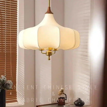 Retro gold lustre cream floral pendant lights for bedroom decor