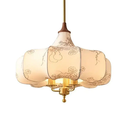 Retro gold lustre cream floral pendant lights for bedroom decor