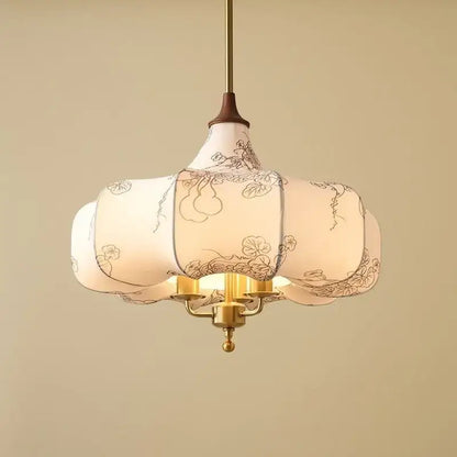 Retro gold lustre cream floral pendant lights for bedroom decor