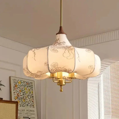 Retro gold lustre cream floral pendant lights for bedroom decor