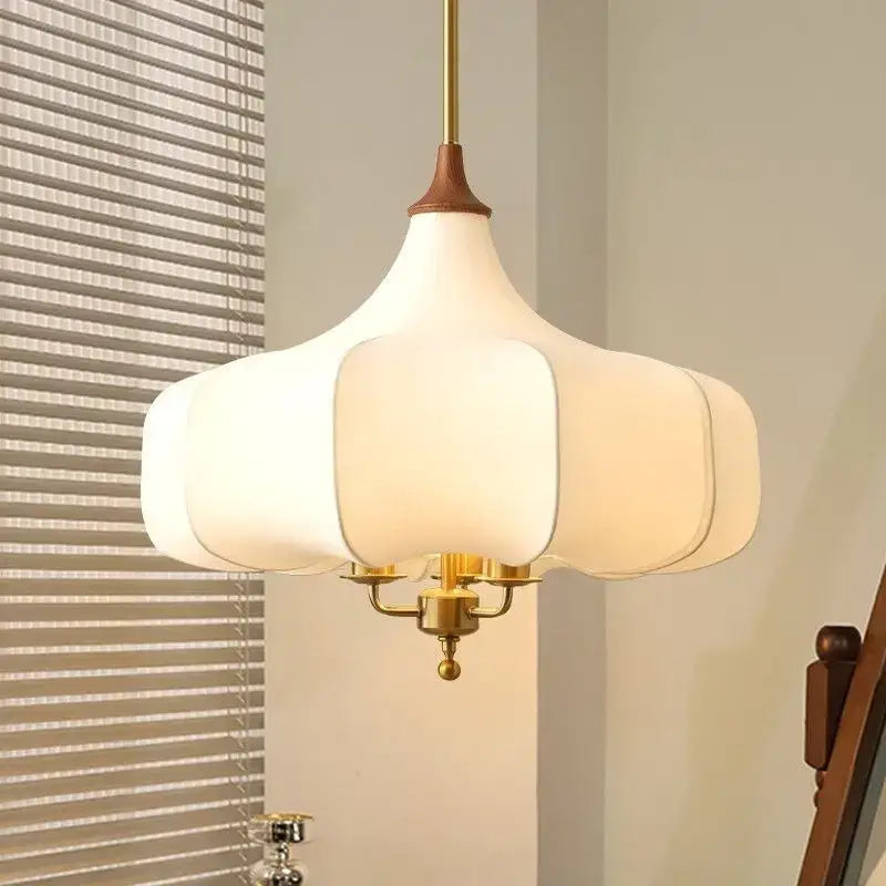 Retro gold lustre cream floral pendant lights for bedroom decor