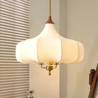 Retro gold lustre cream floral pendant lights for bedroom decor