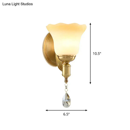 Retro gold opaque glass wall lamp bedroom crystal sconce