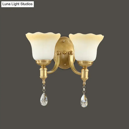 Retro gold opaque glass wall lamp bedroom crystal sconce