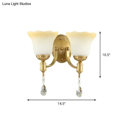 Retro gold opaque glass wall lamp bedroom crystal sconce