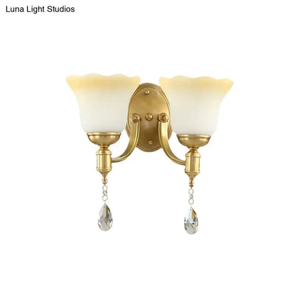 Retro gold opaque glass wall lamp bedroom crystal sconce