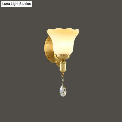 Retro gold opaque glass wall lamp bedroom crystal sconce
