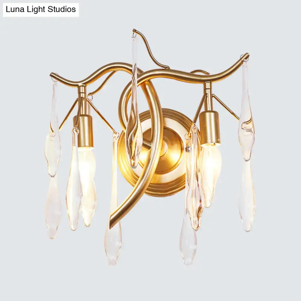 Retro gold raindrop wall mount wall lamp – bedroom crystal lighting