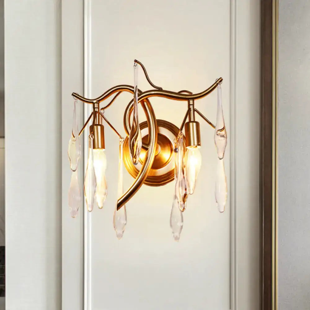 Retro gold raindrop wall mount wall lamp – bedroom crystal lighting