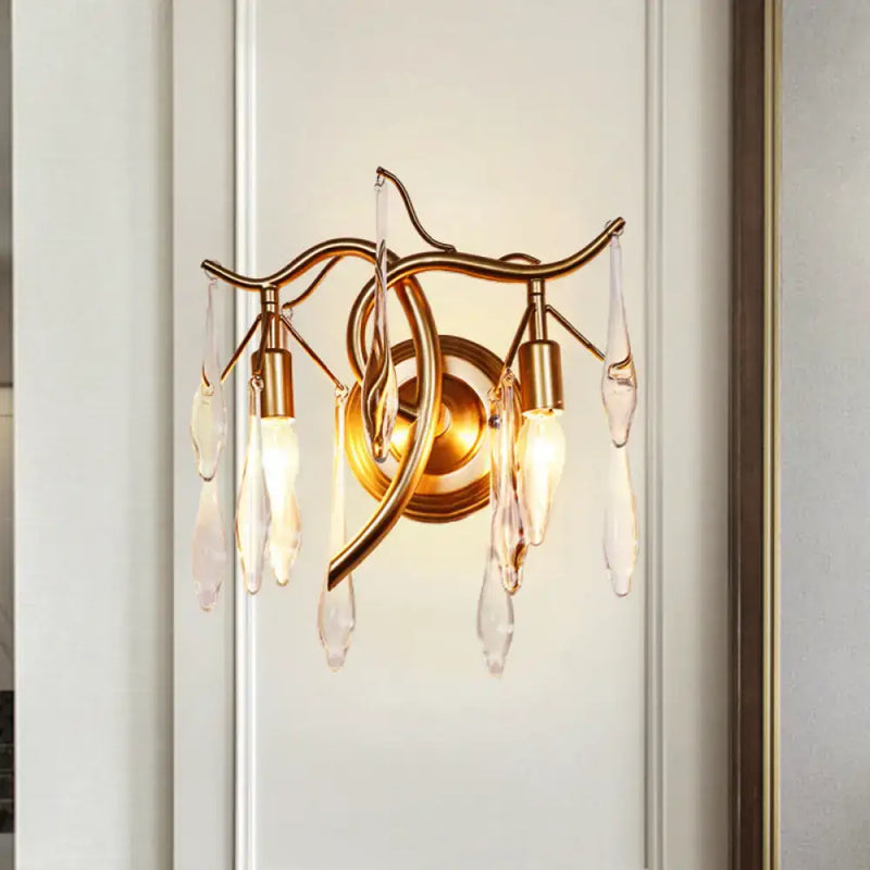 Retro gold raindrop wall mount wall lamp – bedroom crystal lighting