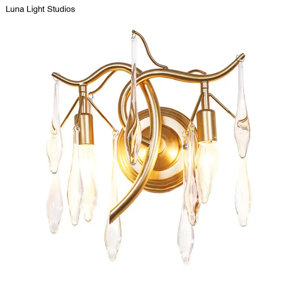 Retro gold raindrop wall mount wall lamp – bedroom crystal lighting