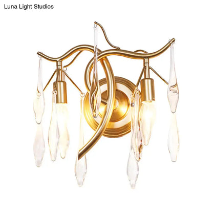 Retro gold raindrop wall mount wall lamp – bedroom crystal lighting