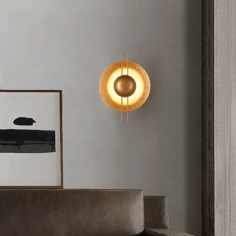 Retro gold round villa wall lamp for bedroom with vertical rods