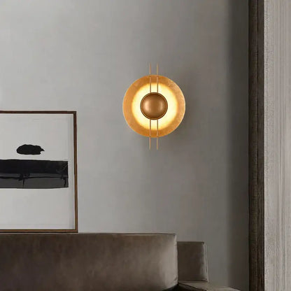 Retro gold round villa wall lamp for bedroom with vertical rods