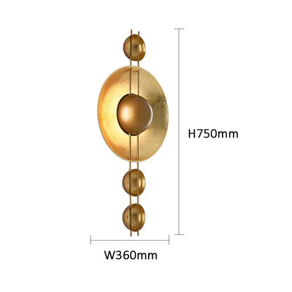 Retro gold round villa wall lamp for bedroom with vertical rods