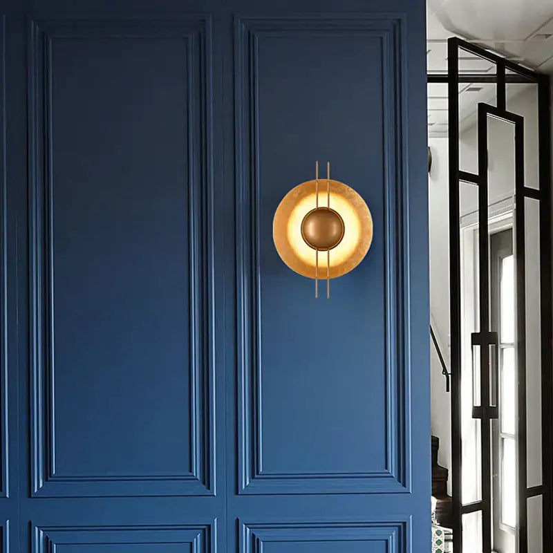 Retro gold round villa wall lamp for bedroom with vertical rods