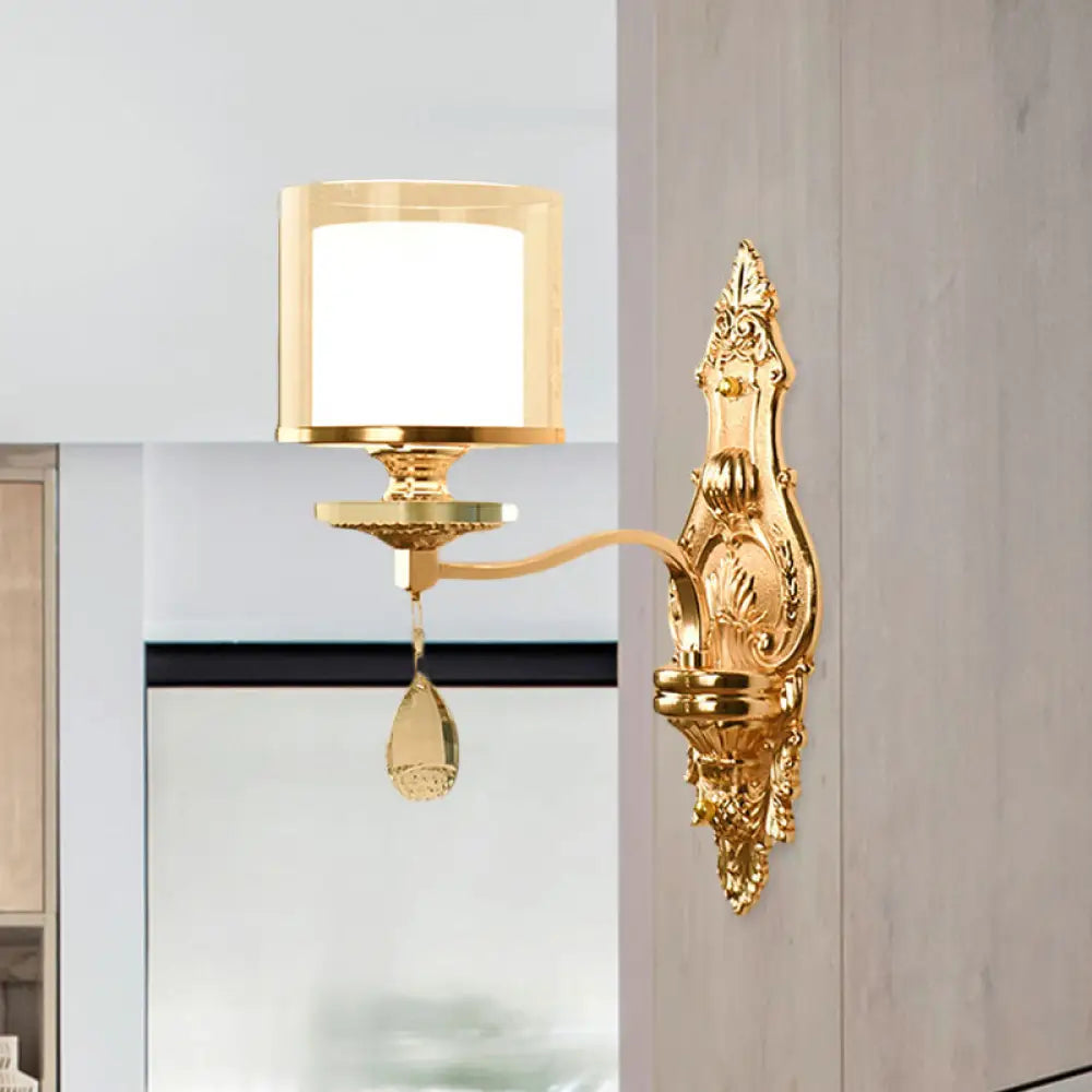 DecorBites™ Retro Gold Wall Sconce with Clear and Frosted Glass Shade - 1 Light Wall Mount Lamp for Living Room