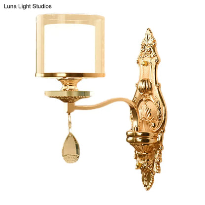 DecorBites™ Retro Gold Wall Sconce with Clear and Frosted Glass Shade - 1 Light Wall Mount Lamp for Living Room